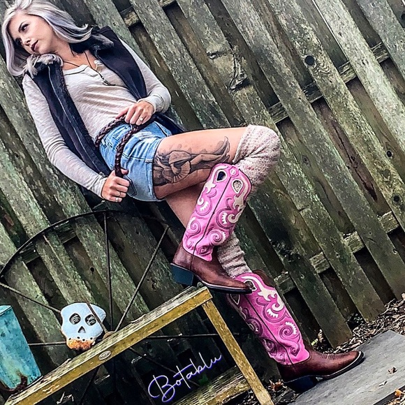 TONY LAMA NEW Buckaroo 3R Madera Pink Bella Tall Knee High Western Boots - Picture 2 of 15